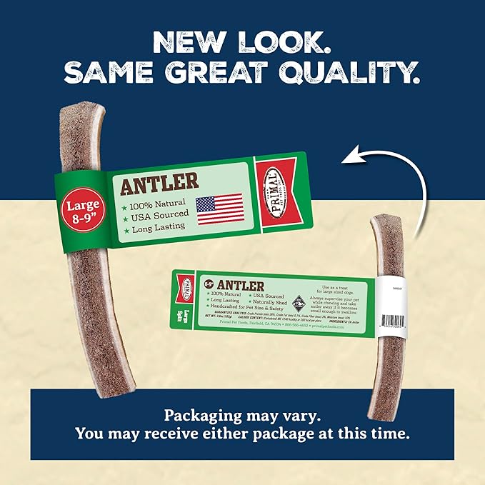 Primal Antlers for Dogs, Grade A Split Moose Antlers for Large Canines 30-45 lb, Natural Chews for Aggressive Chewers, Naturally Shed, Long Lasting Dog Bones, 1 ct
