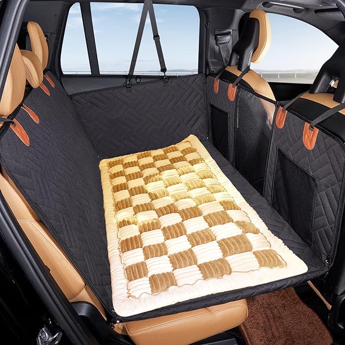 VClife Khaki Plaid Dog Car Bed Mat, Non-Slip Backseat Extender Pet Blanket, Washable Dog Bed Mat for SUVs, Sedans & Small Trucks, Portable Travel Pad for Dogs, Wear Resistant, Pet Friendly, 51"×23.6"