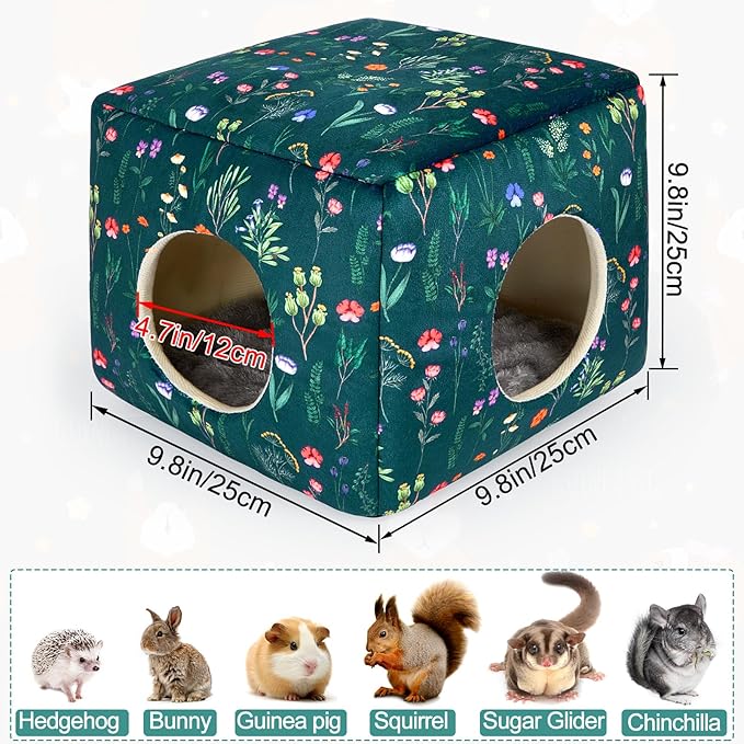 Bienbee Guinea Pig Hideout, Washable Guinea Pigs House Cozy Guinea Pigs Bed for Small Pet Bunny/Rabbit/Hamster/Chinchilla Guinea Pig Accessories Green Flowers