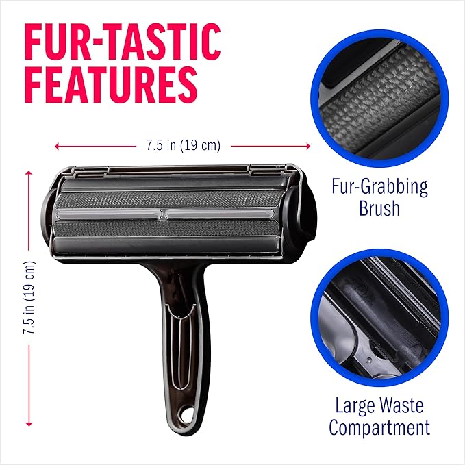 ChomChom Roller Pet Hair Remover and Reusable Lint Roller - Cat and Dog Hair Remover for Furniture, Couch, Carpet, Clothing and Bedding - Portable, Multi-Surface Fur Removal Tool (Black)