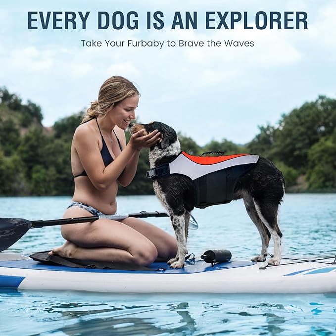 Large Dog Life Jacket with Rescue Handle - Large Reflective Adjustable Dog Flotation Vest, High Buoyancy Pet Swim Gear for Boating, Pool Safety(L, Orange)