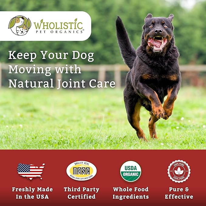 Wholistic Pet Organics Joint Supplement: Joint Mobility with Green Lipped Mussel Daily Joint Health Supplements for Dogs - Dog Glucosamine Powder with MSM, Probiotics, Vitamins, Minerals - 4 Lb