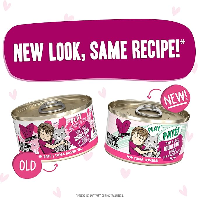 Weruva B.F.F. Play - Best Feline Friend Paté Lovers, Aw Yeah!, Tuna & Duck Double Dare with Tuna & Duck, 2.8oz Can (Pack of 12)