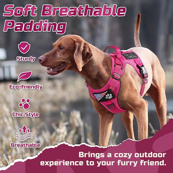 rabbitgoo Tactical Dog Harness for Large Dogs, No Pull Military Service Vest with Handle & Molle, Easy Control for Training Walking, Adjustable Reflective Straps, Rose Red, L