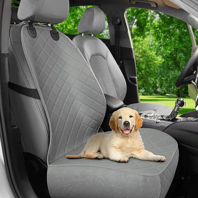 Active Pets Dog Car Seat Cover, Waterproof Front Seat Protector for SUV Truck Sedan, Pet Safety Travel Comfort System with Universal Fit, Grey