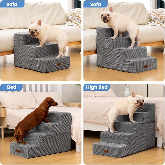 Dog Stairs for Small Dogs & Cats,3-Step Extra Wide Non-Slip Pet Steps for Couch Sofa and Chair,Grey,15.7" H