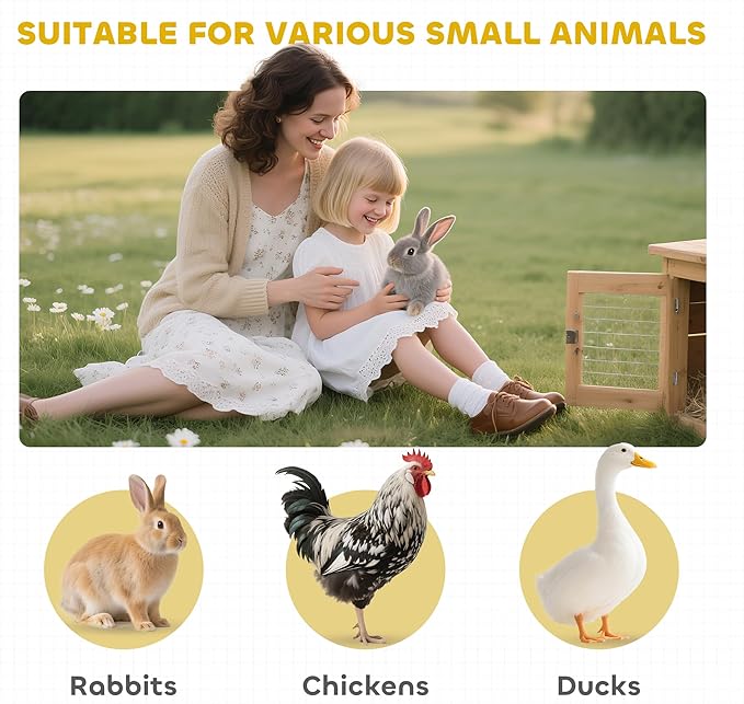 PawHut 46" x 24" Wooden A-Frame Outdoor Rabbit Hutch, Small Animal Cage, Bunny Hutch with Outside Run & Ventilating Wire, Gray