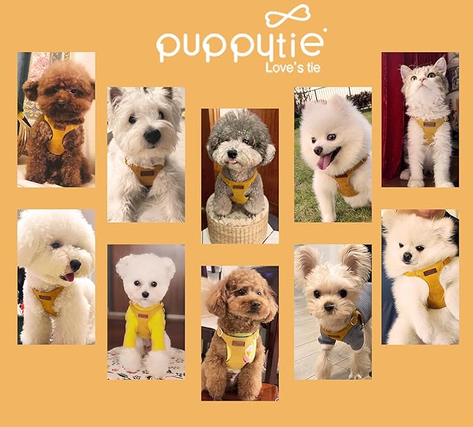 Puppytie No Pull Dog Harness with Multifunction Dog Leash,Soft Adjustable No Choke Escape Proof Pet Harness Vest for Medium Dogs or Large Dogs,Yellow,M
