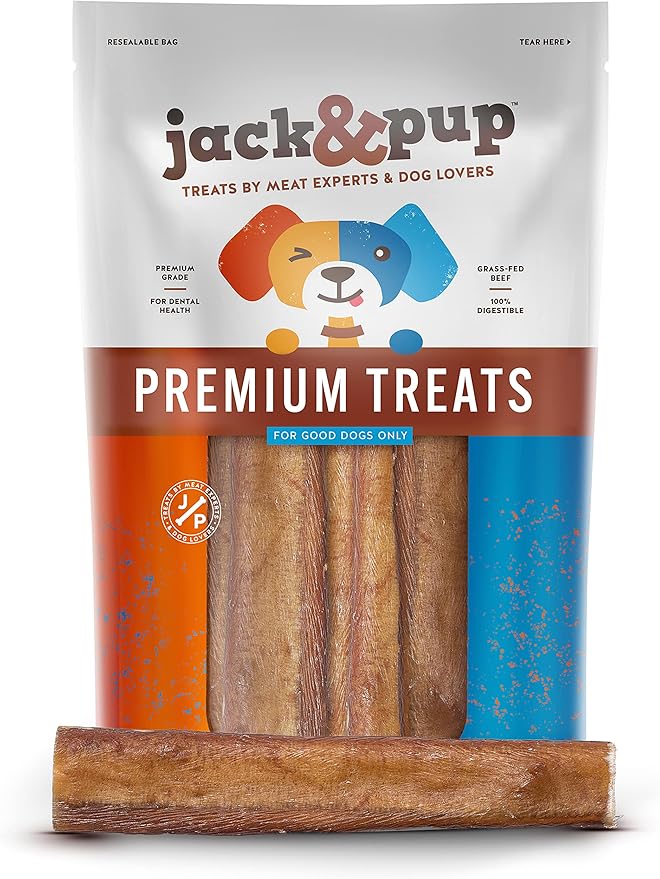 Jack&Pup 6-inch Jumbo Bully Sticks (6 Pack) Single Ingredient, Extra Thick Pizzle Sticks for Dogs | Longest Lasting Bully Sticks for Medium to Large Dogs