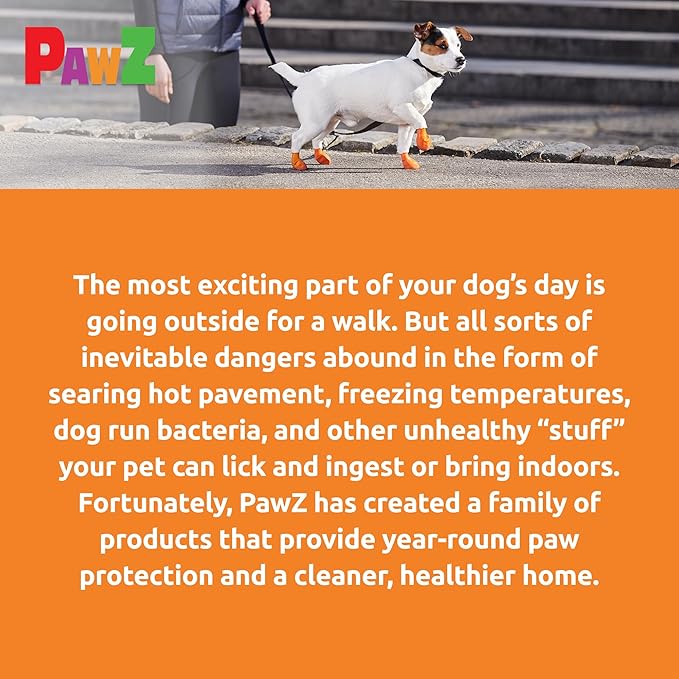 PawZ Rubber Dog Boots for Paws up to 2", 24 Total (2 Packs of 12) - All-Weather Dog Booties for Hot Pavement, Snow, Mud, and Rain - Waterproof, Anti Slip Dog Socks - X-Small, Orange