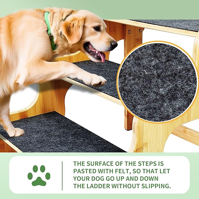 Dog Steps for Bed,24 Inches 5 Step Dog Stairs for Senior Pets to Get On 30 Inches High Beds/Car,Made of Bamboo Can Support Large Dogs Weighing Up to 160 LB