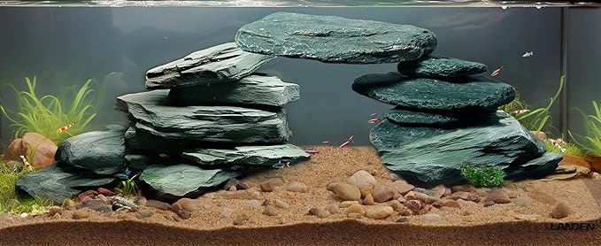 LANDEN River Slate Stone Natural Rocks(18lbs, 3~9 inches,13pcs) for Aquariums, paludariums, Terrariums, Reptile, and Amphibian Enclosures Decorative of Stream's Caves and Caverns