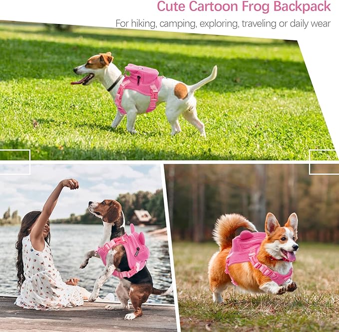 IDOMIK Dog Backpack Harness, No-Pull Dog Backpack with D-Ring for Small Medium Dogs, Cute Self Carrier Backpack for Dogs to Wear, Adjustable Dog Harness Backpack for Traveling Camping Hiking,Pig,XS