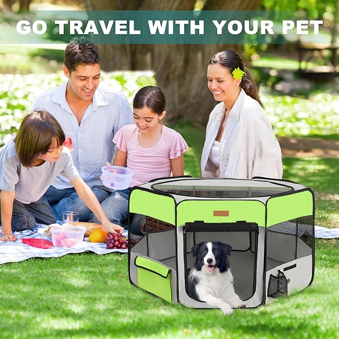 Dog Playpen, Portable Pet Play Pen for Cat, Puppies, Rabbits, Chickens, Foldable Large-Capacity Pet Tent for Indoor/Outdoor Travel Camping Green