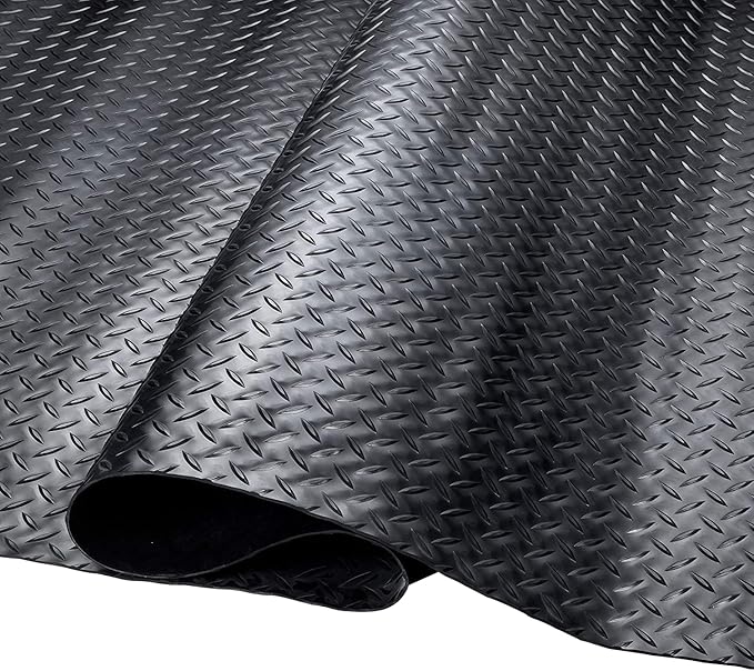 SEAL 6 x 10 Ft Premium Garage Floor Mat, Solid 2.8mm Thickened Black Commercial Grade Heavy Duty Parking Mat for Garage Floor, Golf Cart, Water/Stain Resistant Floor Runner (Embossed Diamond Plate)