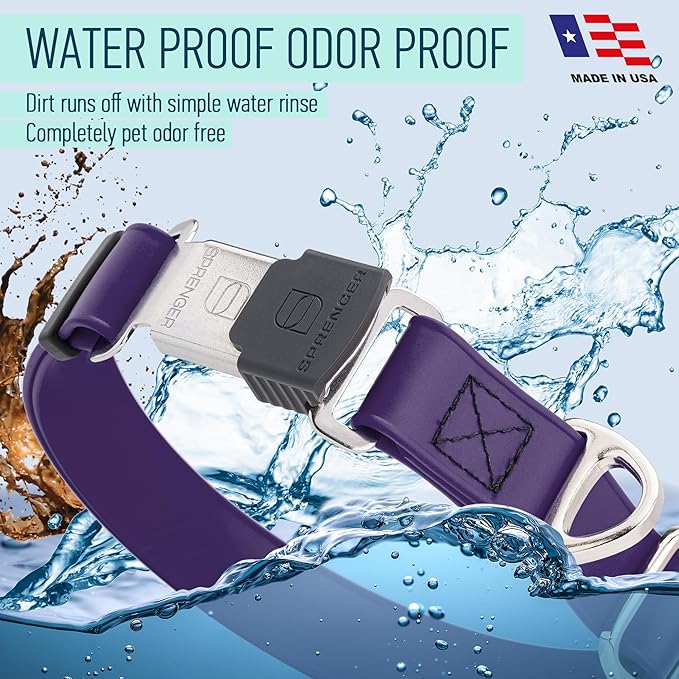 Dogline Biothane Waterproof Dog Collar with Herm Sprenger Stainless Steel Quick Release Buckle – Heavy Duty Tactical Durable Collar for Dogs – Comfortable and Safe Pet Collar, W 1" L 15-25", Purple