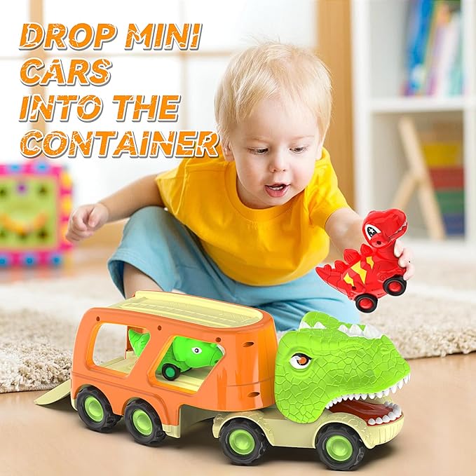 Veslier Dinosaur Toys for Kids 2-4 3-5 with 6 Dinosaur Car Vehicles, Dino Transport Carrier Truck with Music and Roaring Sound Christmas Birthday Gift for 2+ Year Old Boys.