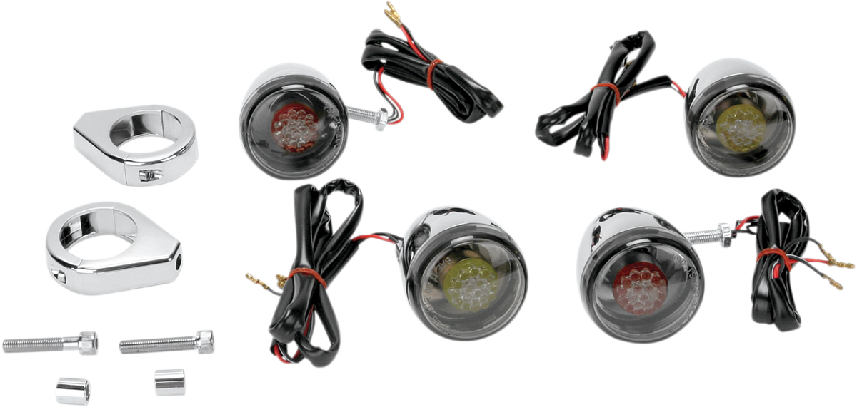 Drag Specialties Turn Signal Kit - Red/Smoke with Chrome Housings and LED Dual-Function Bulbs, Part Number 12-0212