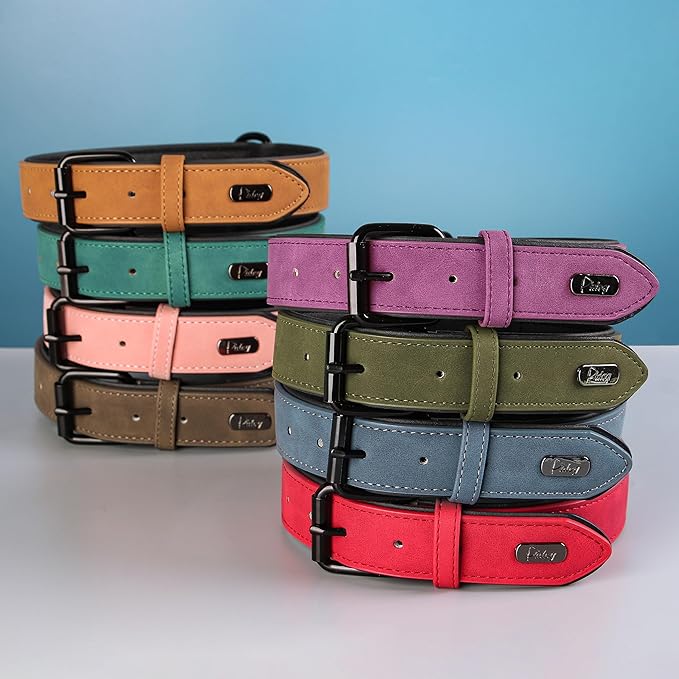 Didog Soft Padded PU Leather Dog Collar, Breathable and Adjustable Dog Collars for Medium Dogs, Comfortable for Daily Walk, Brown, L Fit Neck 13-17"(22-44 lbs)