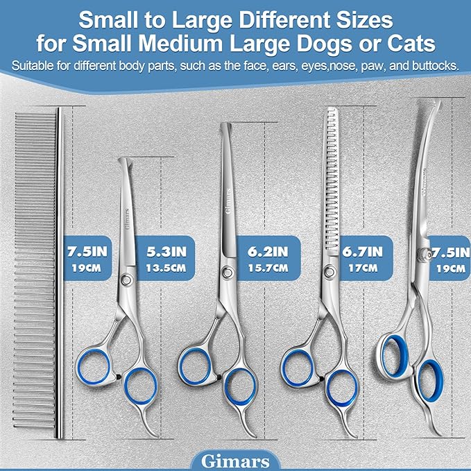 Gimars Titanium Coated Professional 6 in 1 4CR Stainless Steel Dog Grooming Scissors with Safety Round Tip, Heavy Duty Pet Grooming Scissor for Dogs, Cats and Other Animals