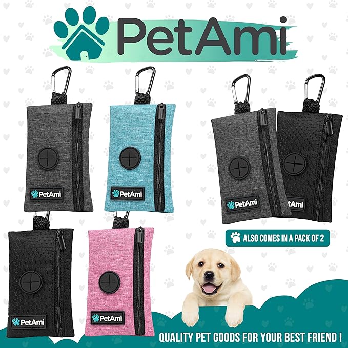 PetAmi Dog Poop Bag Holder for Leash, Dog Waste Bag Dispenser with Clip, Doggy Walking Accessories with Trash Bag Roll, Blue 1 Pack