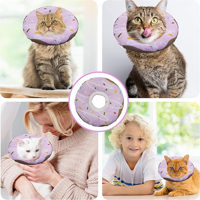 Cat Cone Collar Soft, Adjustable Cat Recovery Collar Kitten Cones to Stop Licking, Cute Donut Collar After Surgery, Cats Neck Pillow Cone Elizabethan Cones of Shame (Waterproof Purple, Medium)