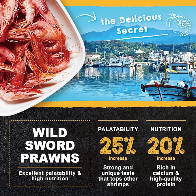 Ultra Fresh Marine Fish Food, 75% Sword Prawns + Squids, Natural Protein, Color Enhancement, for Large Saltwater Fish, Marine Shrimp Patties L 2.12oz