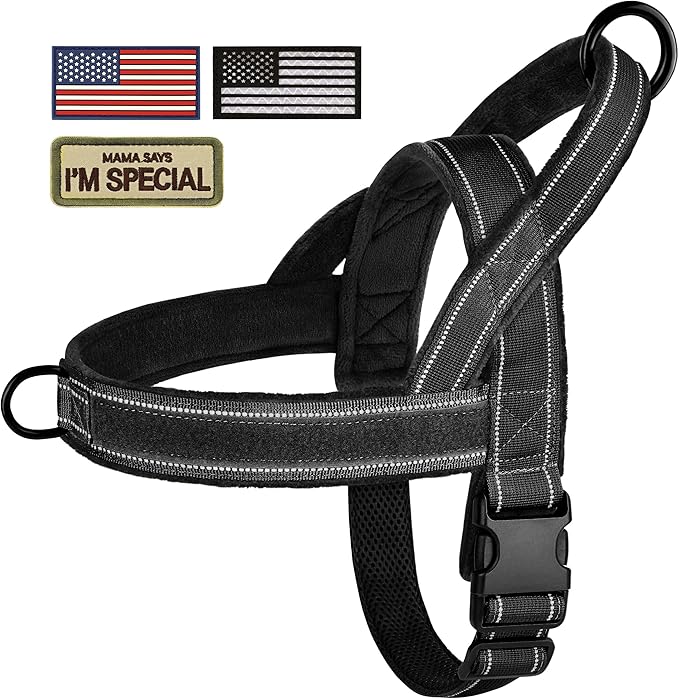 Forestpaw No Pull Dog Harness - Soft Flannel Padded Tactical Dog Vest Harness with Quick Release Buckle, Adjustable Reflective Pet Harness for Large Dogs Walking Training,Black XL