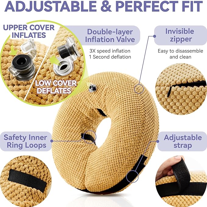 Inflatable Dog Cone Collar - Dog Neck Donut Cone Collar Alternative After Surgery - Soft Cone for Large Medium Small Dogs Cats - Alternative Recovery E Collar (Yello, S)