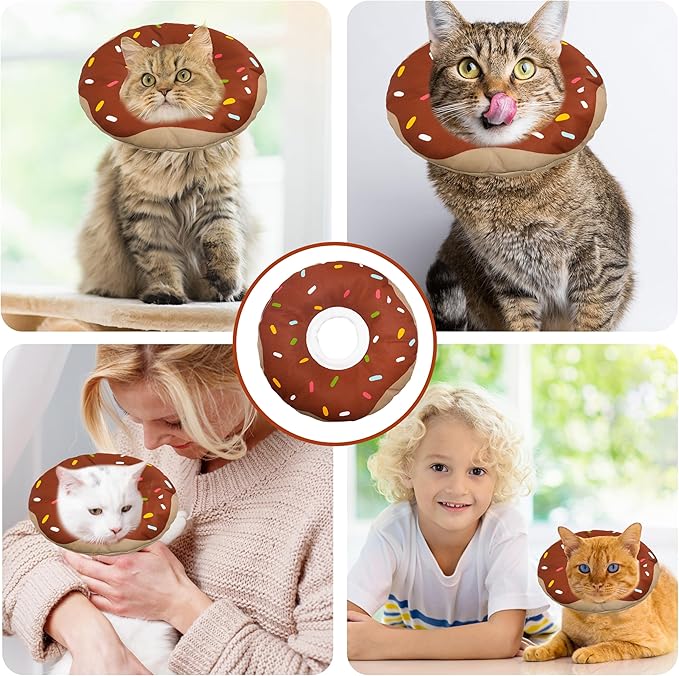 Cat Cone Collar Soft, Adjustable Cat Recovery Collar Kitten Cones to Stop Licking, Cute Donut E Collar After Surgery, Cats Neck Pillow Cone Elizabethan Cones of Shame(Waterproof Brown, Medium)