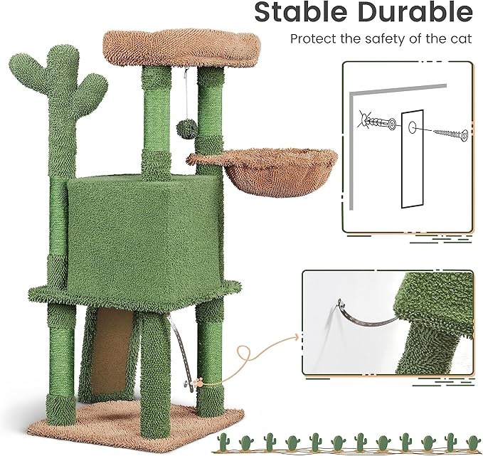 Yaheetech Cactus Cat Tree, 42in Cat Tower for Indoor Cats, Multi Level Kitten Condo Scratching Post, Cat Activity Center Pet Furniture w/Ball, Plush Perch, Platform, Basket