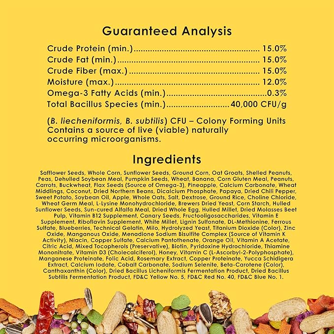 Kaytee Fiesta Big Bites Small Parrot & Conure Food, Nutritious and Fun Blend, Supports Skin, Feather, Digestion, Brain and Heart Health, 4 pounds