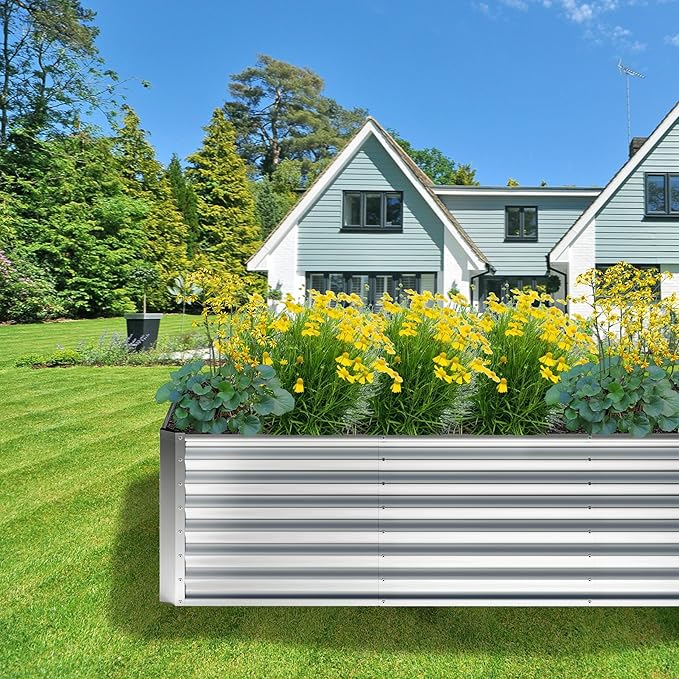 8x2x2FT Galvanized Raised Garden Bed,Planter Raised Beds-Metal Garden Box,Large Plant for Outdoor Planting, Vegetables Bed,Flower,herb-Sliver