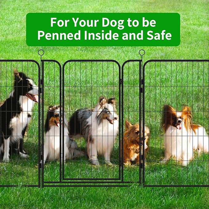 Dog Playpen Outdoor Extra Wide 32 Panels Heavy Duty Dog Fence 40" Height Anti-Rust with Doors Portable for RV Camping Yard, Total 84FT, 561 Sq.ft, Snowy Black