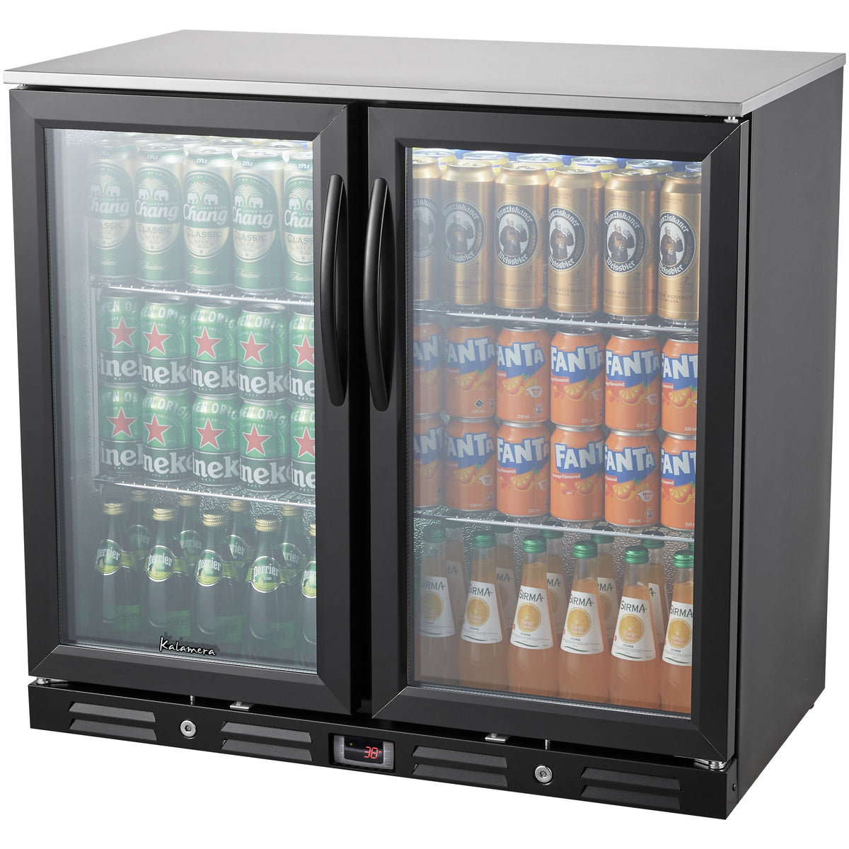 Kalamera two-door 7.3cu.ft back bar undercounter commercial beverage cooler with 304 S/S top board