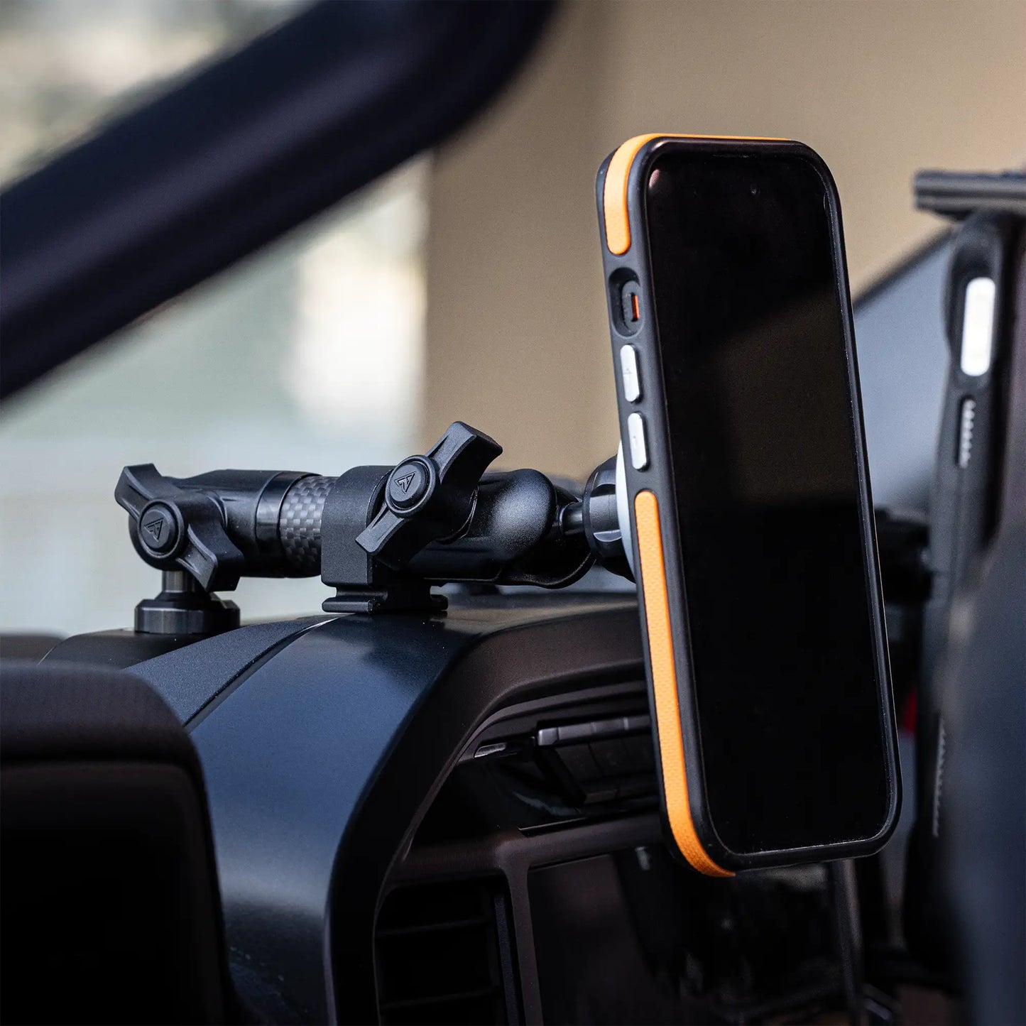 2021+ Ford F-150 (See Compatibility Info For Specific Year/Trim Fitment Details) Tackform Slim Track Dash Bracket With Dual 20LITE Phone Mounts