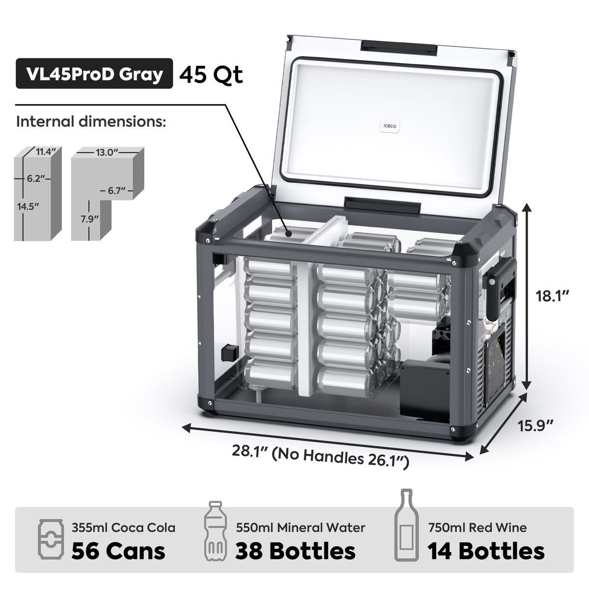 ICECO VL45ProD Dual Zone 12V Portable Fridge Freezer - Black