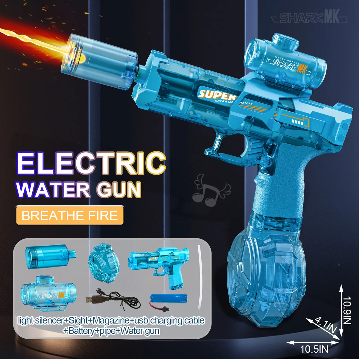 New Electric Water Gun With light Sprays Flame Effect Continuously High-pressure High-speed Powerful Outdoor Water Gun Toys USB