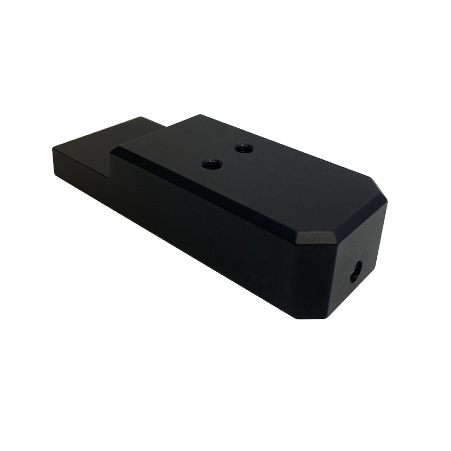 Close-up view of a low profile tent rack mounting block from Range Industries designed for 2019+ Silverado/Sierra 1500. It features a sleek black finish and is made from durable materials for quick installation.