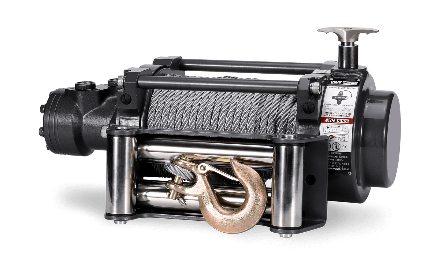 NH 10,000lb Industrial Hydraulic Winch - Steel Rope