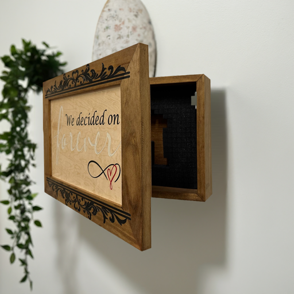We Decided On Forever Hidden Gun Safe, Concealed Pistol Storage, Wood Gun Cabinet, Handcrafted, Gun Concealment Furniture, Concealed Shelf