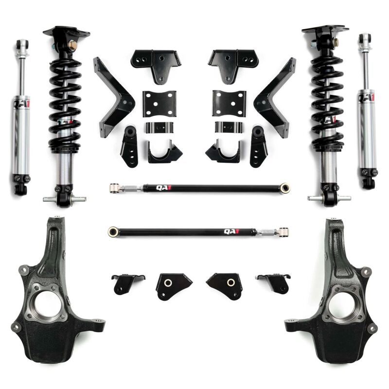 QA1 2019+ Chevrolet Silverado 1500 Double Adjustable 4/5in Lowering Kit w/ Spindles & Traction Bars