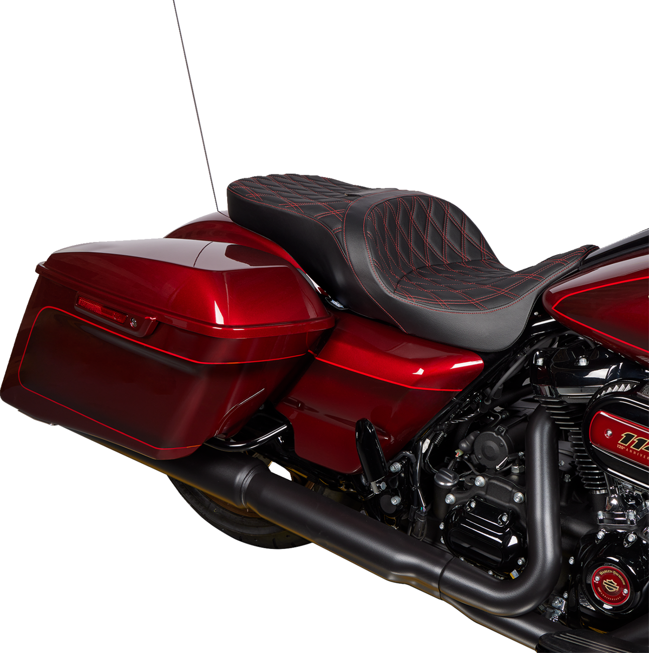 DRAG SPECIALTIES SEATS, DRAG SPECIALTIES SEATS Freedom Seat with Double Diamond Red Stitch for Harley FLH 2009-2023 - Part #0801-1484