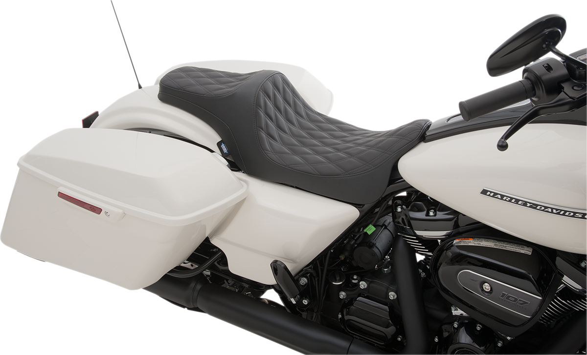 DRAG SPECIALTIES SEATS, Drag Specialties Seats Predator III Seat - Double Diamond Black Stitch for Harley FL 2008-2023 - Part #0801-1114