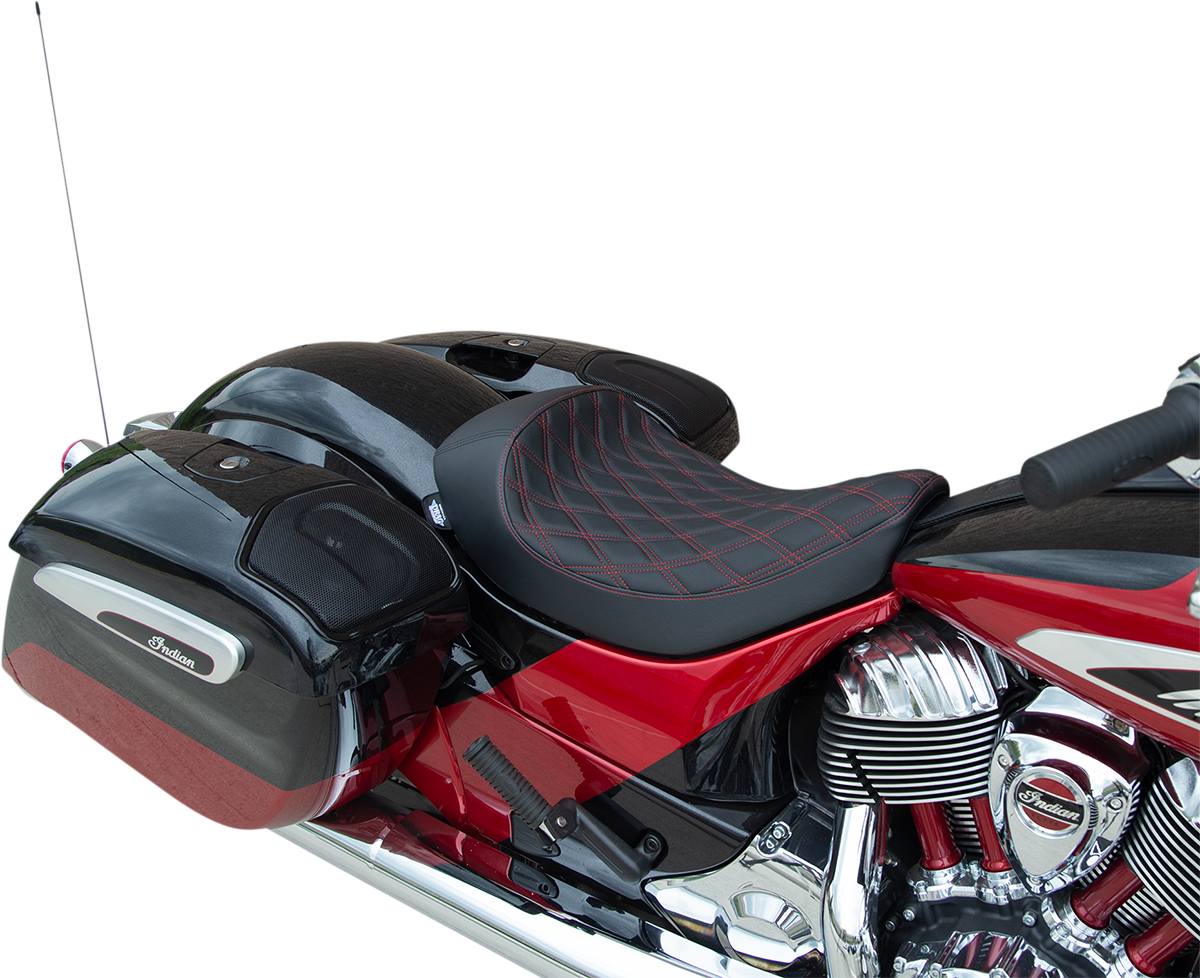 DRAG SPECIALTIES SEATS, DRAG Specialties Seats Solo Seat - Double Diamond with Red Stitching for Indian 2014-2022, Part #0810-2269