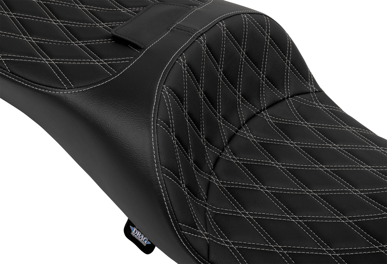 DRAG SPECIALTIES SEATS Extended Reach Freedom Seat for Harley FLT/FLH 2009-2025 with Double Diamond Vinyl and Silver Stitch - Part 4696C