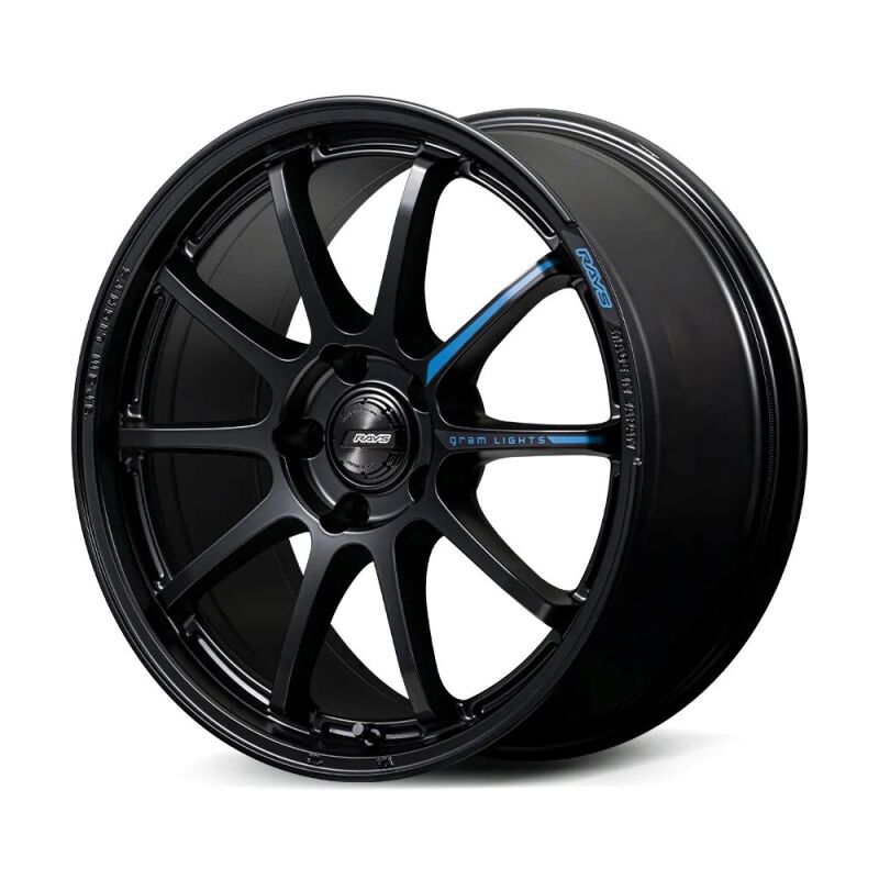 Gram Lights 57NR LIMITED II 18x7.5 +38 5-114.3 Semigloss Black Wheel w/ Black Cap/Stickers/Air Valve