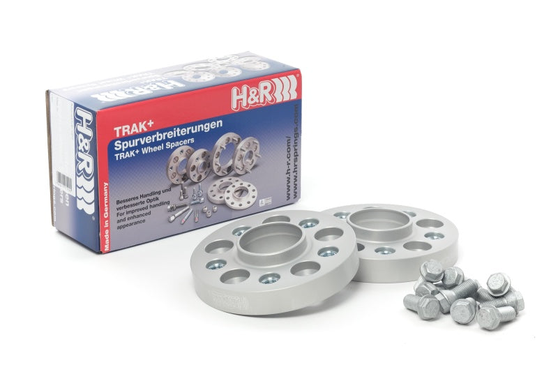 H&R Trak+ Wheel Spacers set shown with box, featuring 30mm spacers for a minimum offset of 11mm, suitable for Alfa Romeo Giulietta, enhancing performance and appearance.