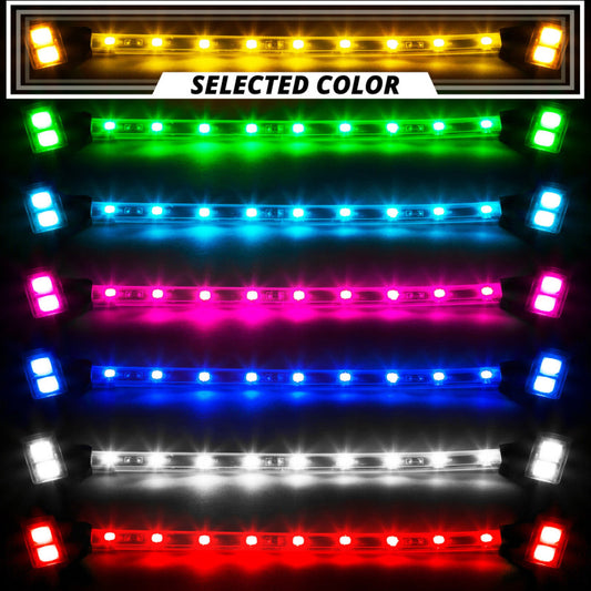 XK Glow Strip Single Color Underglow LED Accent Light Car/Truck Kit Amber - 8x24In Tube + 4x8In