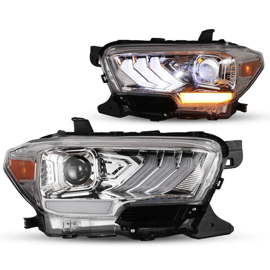 Winjet 2016-2023 Toyota Tacoma DRL Head Lights - Chrome/Clear